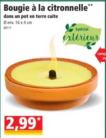 bougie à la citronnelle dans un pot en terre cuite