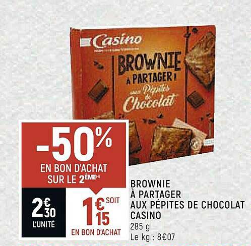 brownie à partager aux pépites de chocolat casino