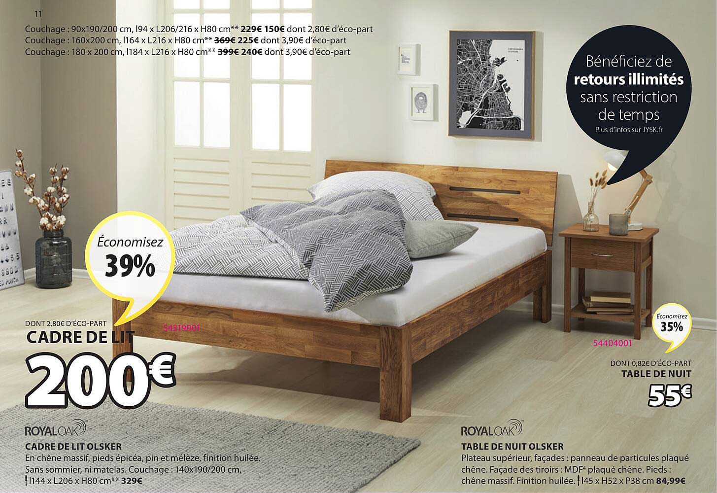 cadre de lit olsker royaloak table de nuit olsker royaloak