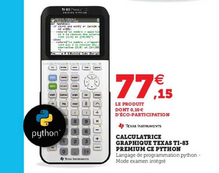 calculatrice graphique texas ti-83 premium ce python