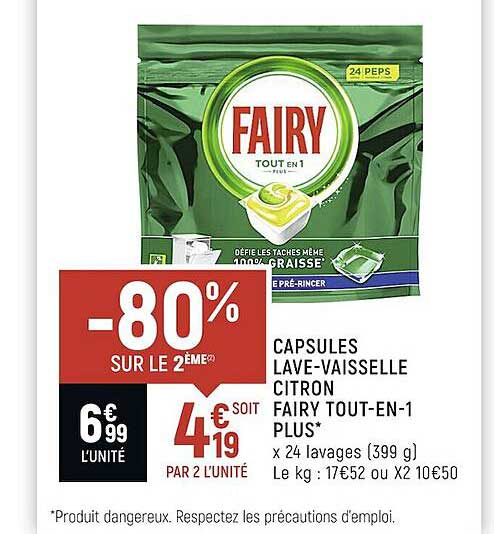 capsules lave-vaisselle citron fairy  tout-en-1 plus