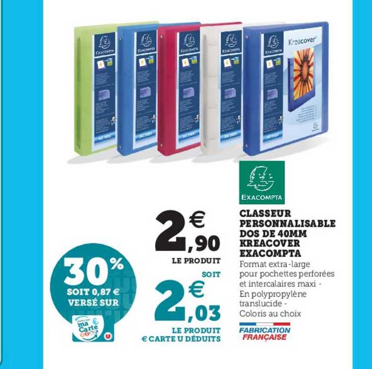 classeur personnalisable dos de 40mm kreacover exacompta