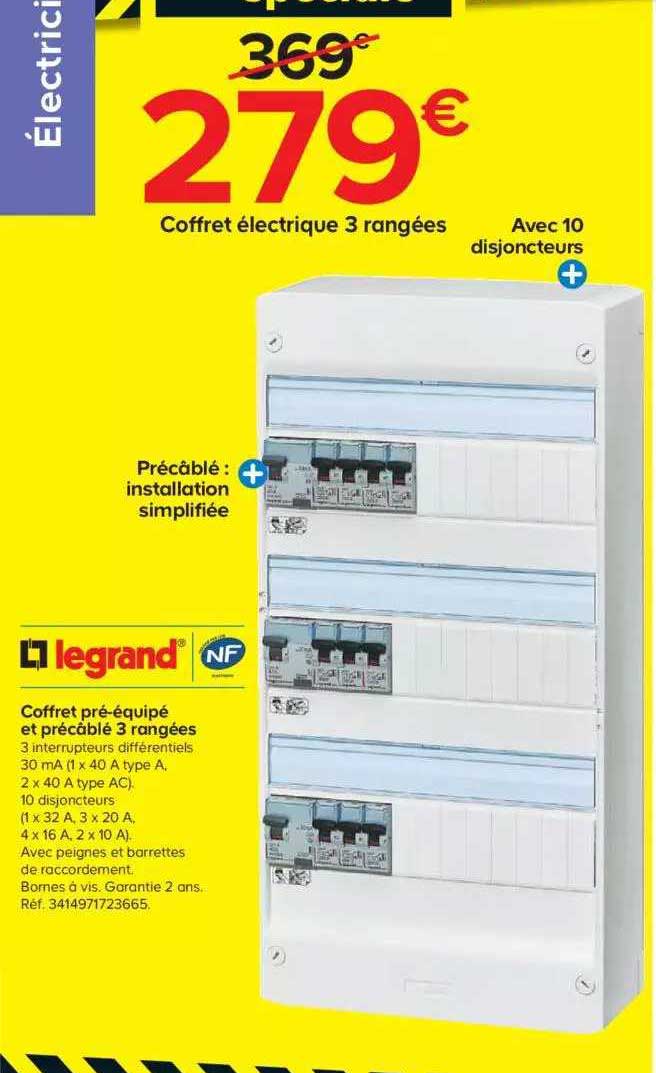 coffret pré-équipé et précâble 3 rangées legrand