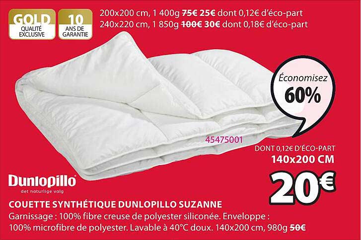 couettes synthétique dunlopillo suzanne