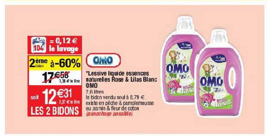 lessive liquide essences naturelles rose & lilas blanc omo