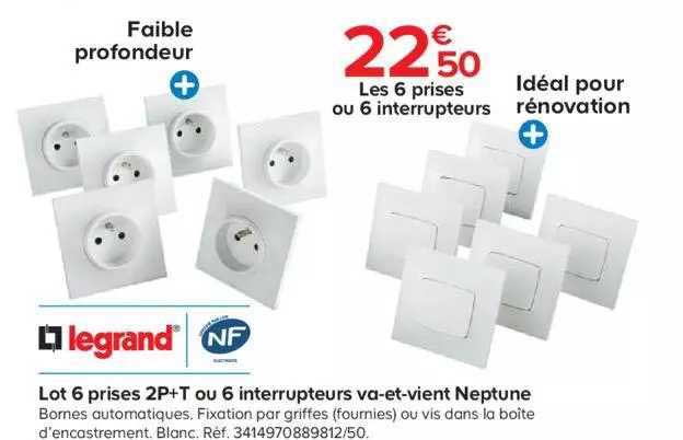 Lot 6 Prises 2p+t Ou 6 Interrupteurs Va-et-vien Neptune