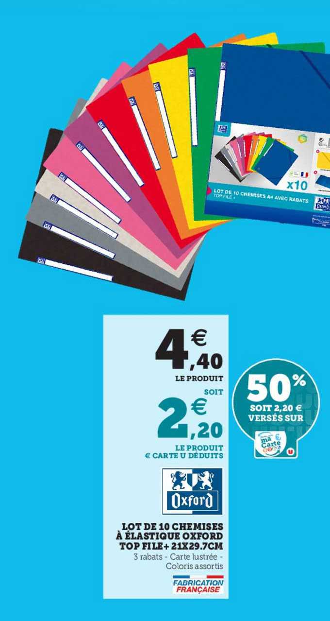 lot de 10 chemises à élastique oxford top file + 21x29.7cm