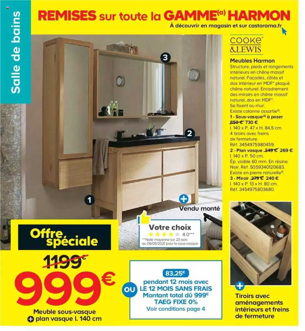 meubles harmon : meuble sous-vasque + plan vasque l 140cm,