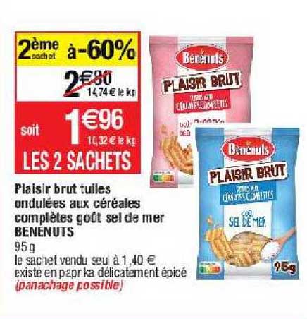 plaisir brut tuiles ondulées aux céréales complètes goût sel de mer bénénuts