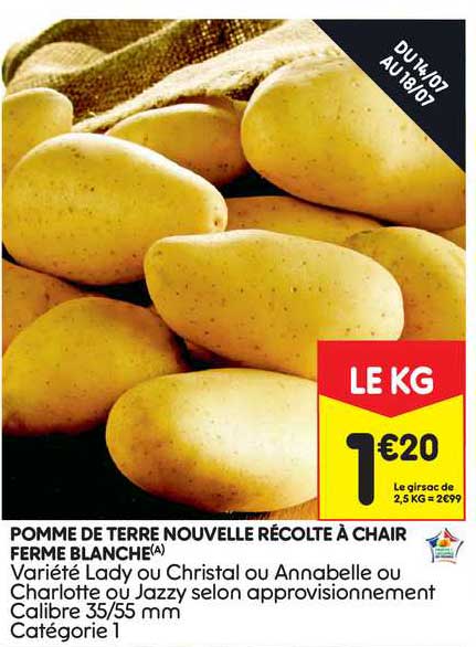pomme de terre nouvelle récolte à chair ferme blanche
