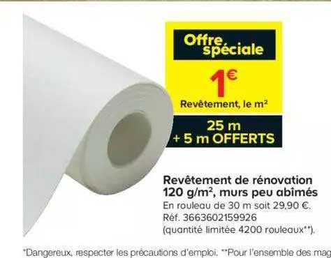revêtement de rénovation 120 g-m², murs peu abîmés