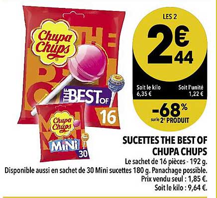 sucettes the best of chupa chups -68% sur le 2ème produit