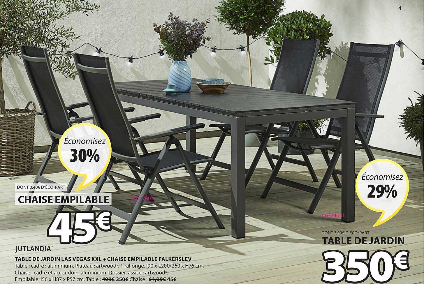 table de jardin las vegas xxl + chaise empilable falkerslev jutlandia