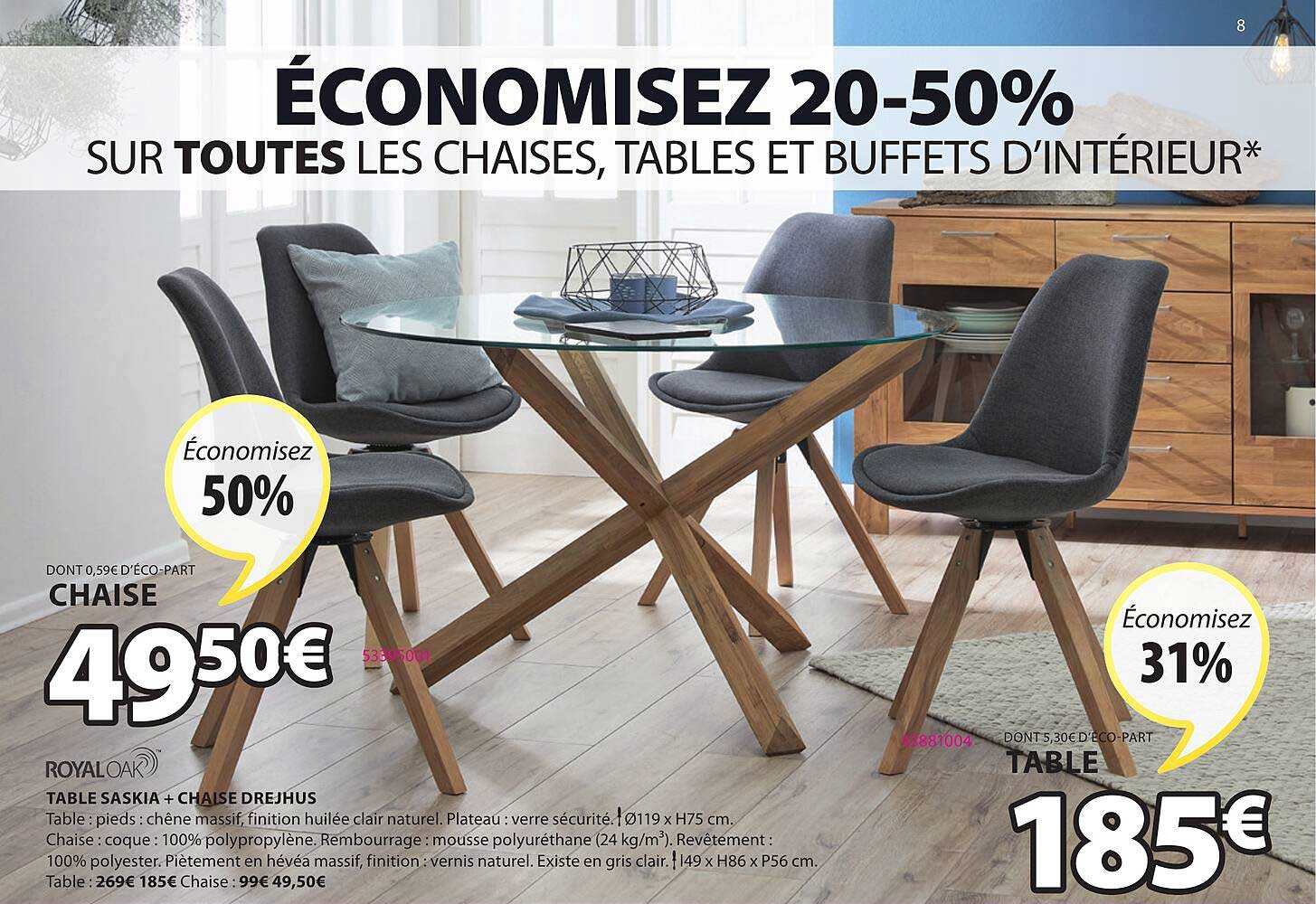 table saskia + chaise drejhus royaloak