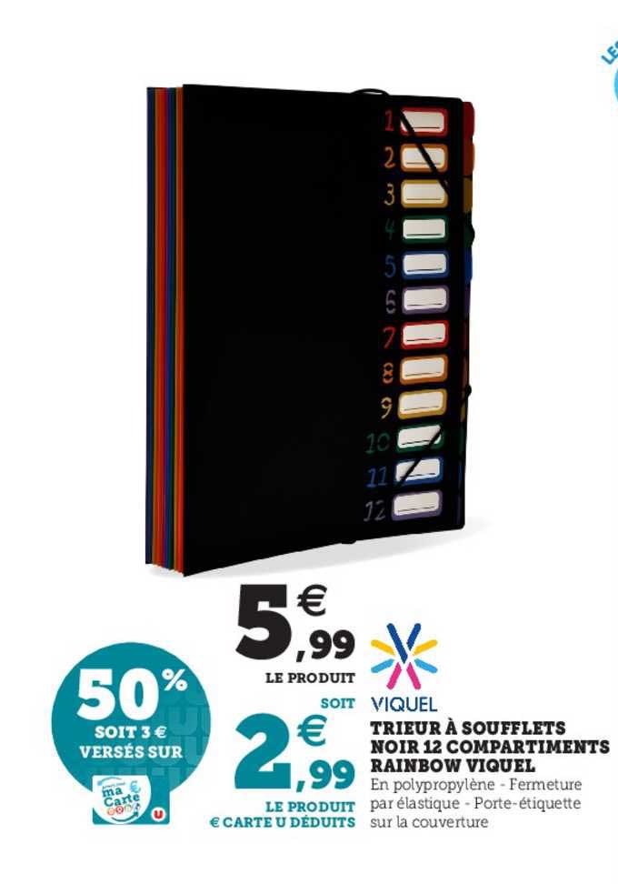 trieur à soufflets noir 12 compartiments rainbow viquel