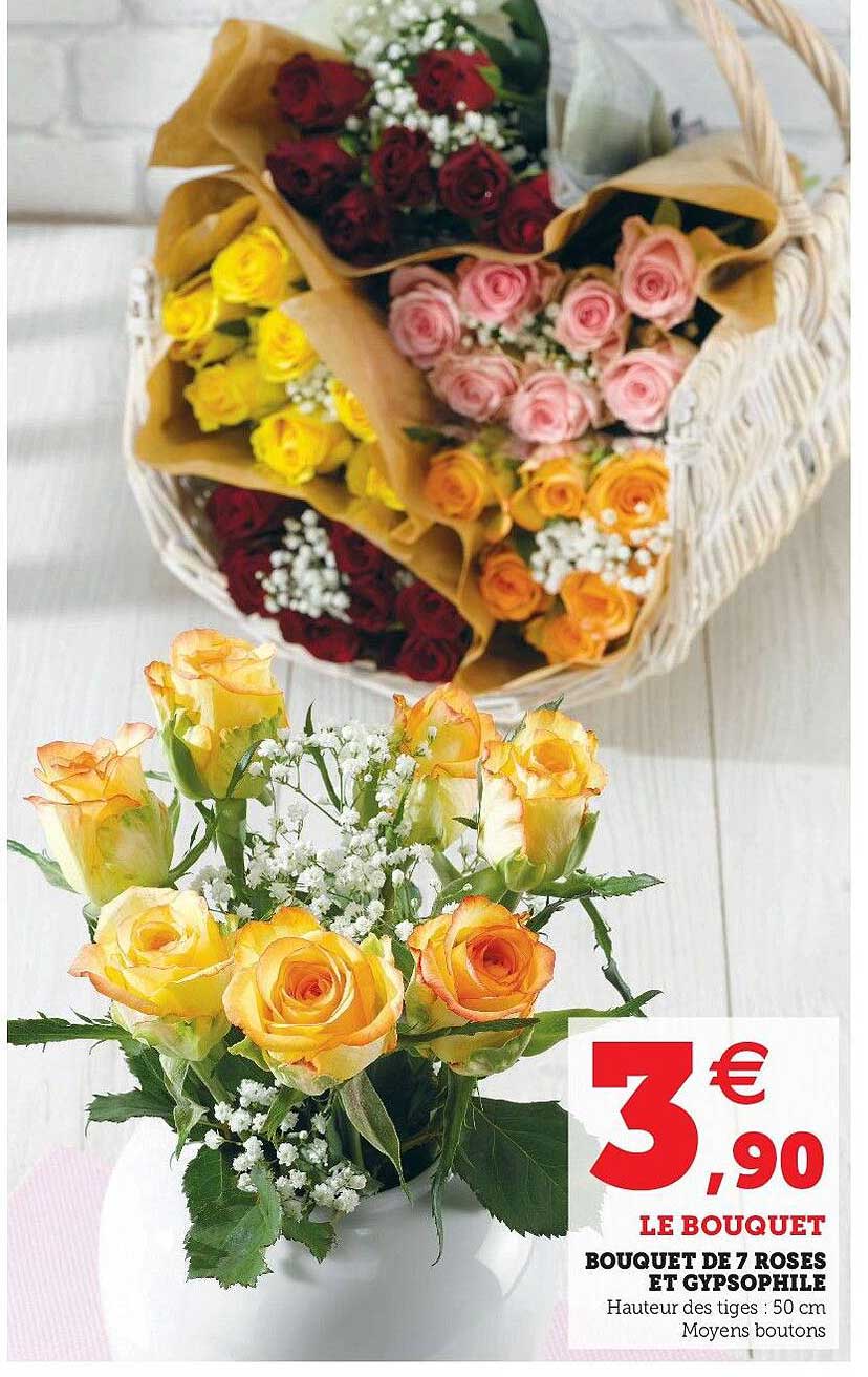Bouquet De 7 Roses Et Gypsophile