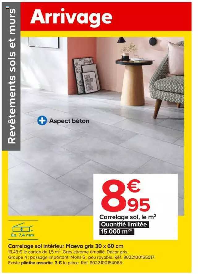 carrelage sol intérieur maeva gris 30 x 60 cm