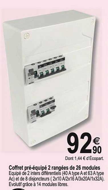 coffret pré-équipé 2 rangées de 26 modules