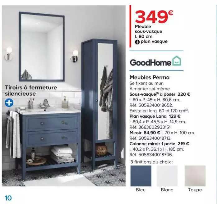 meuble sous-vasque l. 80 cm goodhome