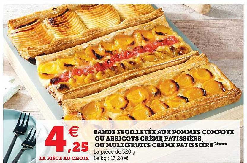 Bande Feuilletée Aux Pommes Compote Ou Abricots Crème Pâtissière Ou Multifruits Crème Pâtissière