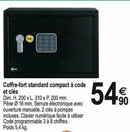 coffre-fort standard compact à code et clés