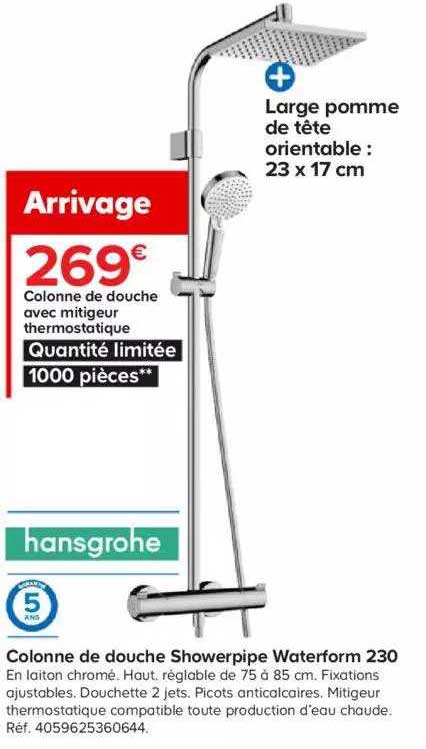 Colonne De Douche Avec Mitigeur Thermostatique Showerpipe Waterform 230 Hansgrohe