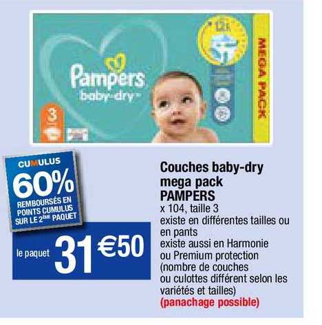 couches baby-dry méga pack pampers