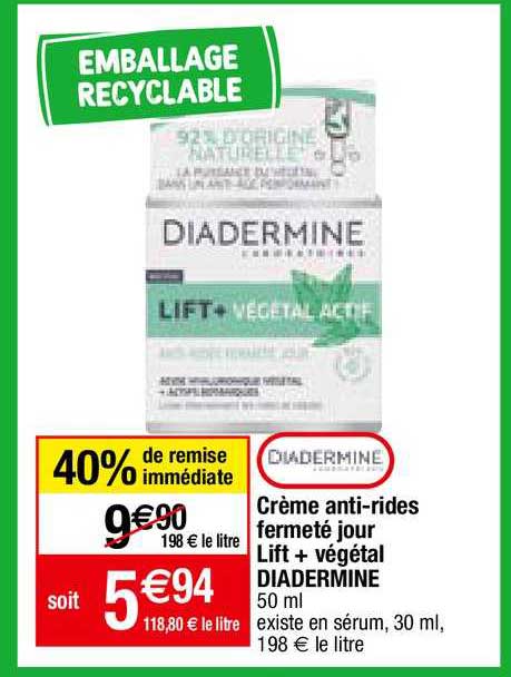 crème anti-rides fermeté jour lift + végétal diadermine