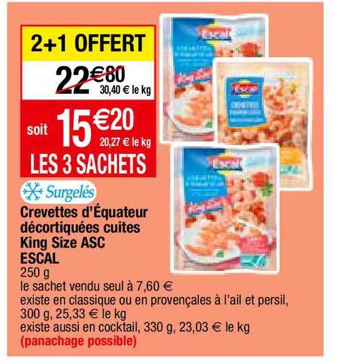 crevettes d'équateur décortiquées cuites king size asc escal