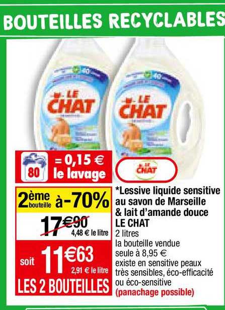 lessive liquide sensitive au savon de marseille & lait d'amande douce le chat
