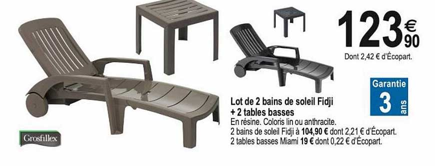 lot de 2 bains de soleil fidji + 2 tables basses grosfillex