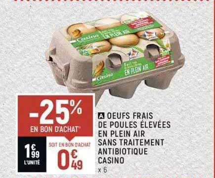 oeufs frais de poules élevées en plein air sans traitement antibiotique casino