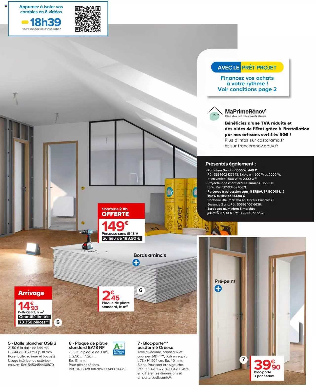 perceuse sans fil 18 v, dalle osb 3, plaque de plâtre standard, bloc-porte 3 panneaux