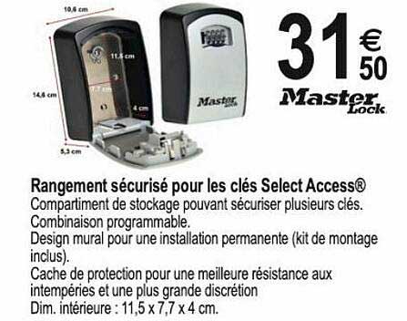 rangement sécurisé pour les clés select access master lock