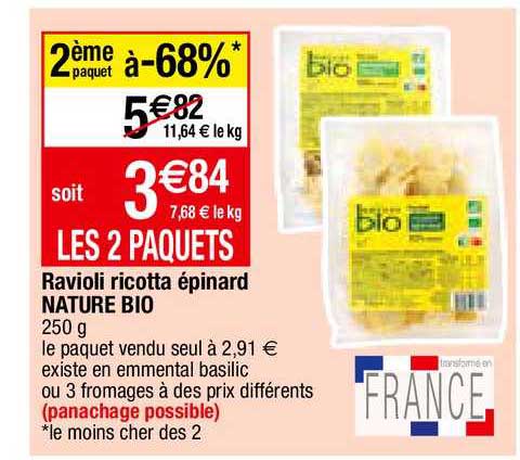 Ravioli Ricotta épinard Nature Bio