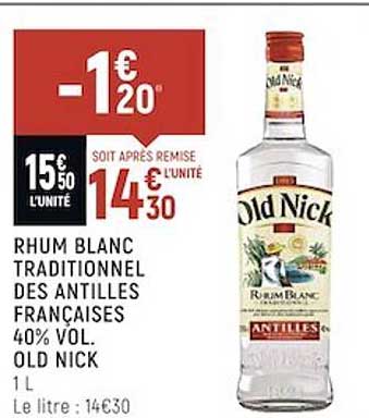 rhum blanc traditionnel des antilles françaises 40% vol. old nick