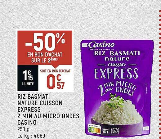 riz basmati nature cuisson express 2 min au micro ondes casino