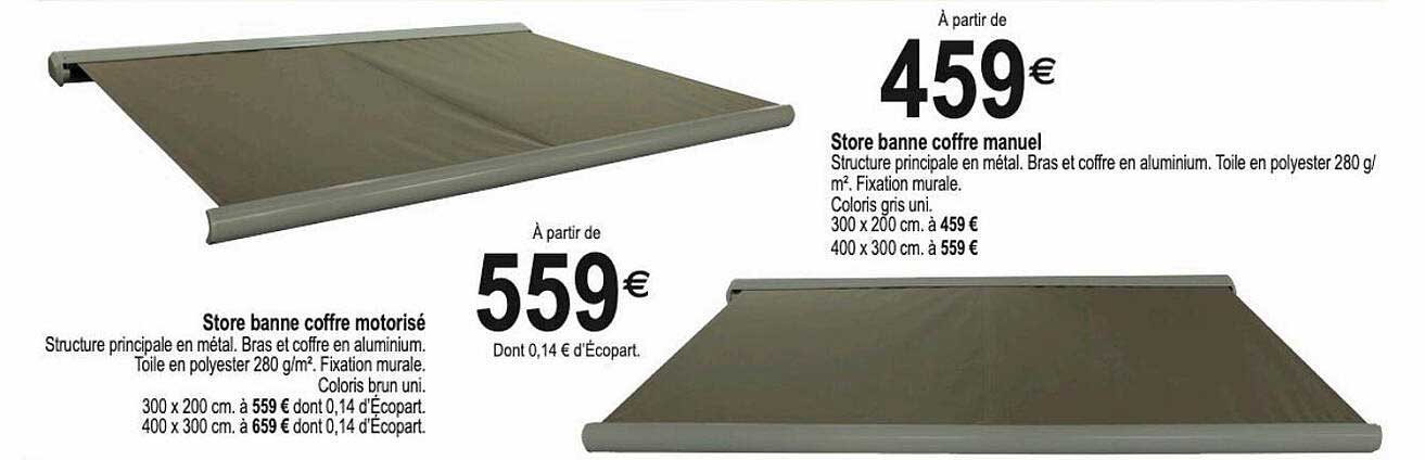 store banne coffre motorisé, store banne coffre manuel