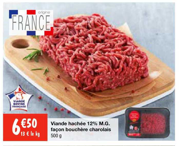 viande hachée 12% m.g. façon bouchère charolais