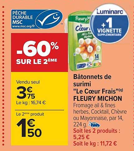 bâtonnets de surimi le cœur frais fleury michon