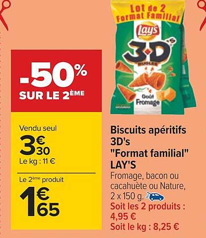 biscuits apéritifs 3d's "format familial" lay's