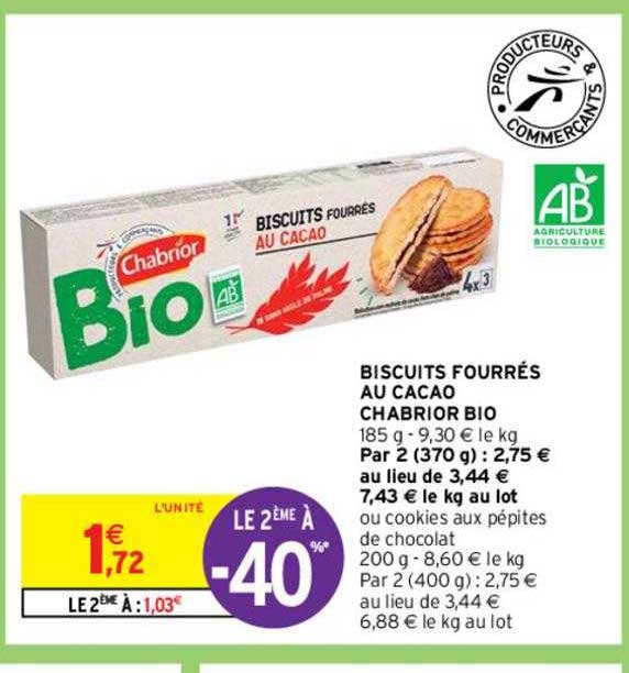 Biscuits Fourrés Au Cacao Chabrior Bio