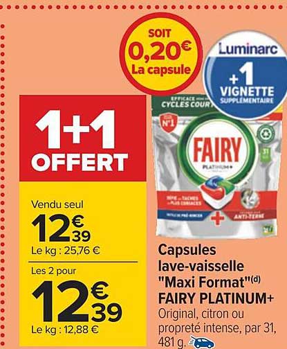 capsules lave-vaisselle maxi format fairy platinum+