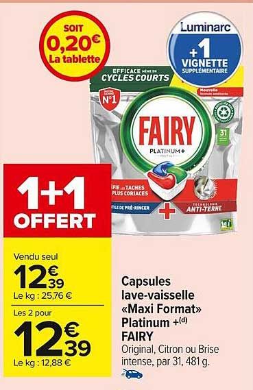 capsules lave-vaisselle maxi format platinum + fairy