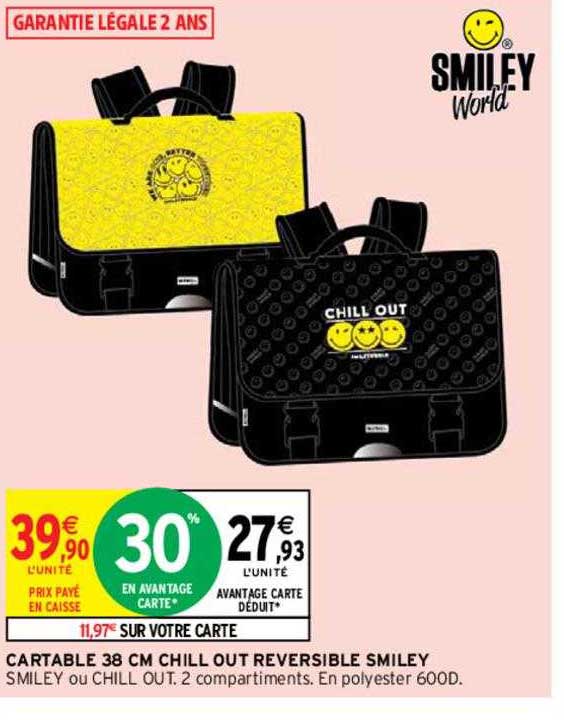 cartable 38cm chill out reversible smiley