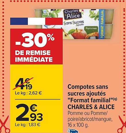 compotes sans sucres ajoutés format familial charles & alice