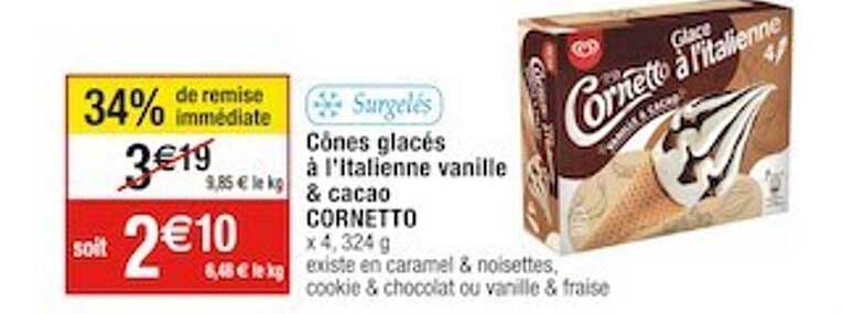 cônes glacés à l'italienne vanille & cacao cornetto