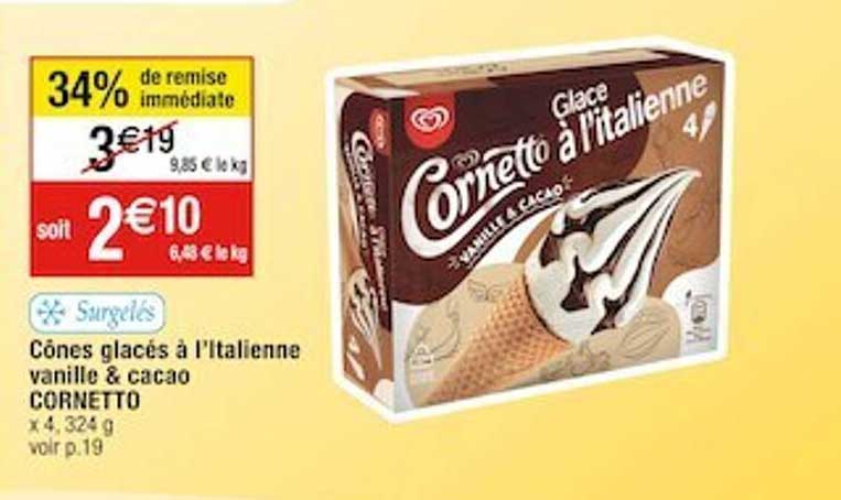 cônes glacés à l'italienne vanille & cacao cornetto