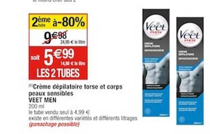 crème dépilatoire torse et corps peaux sensibles veet men