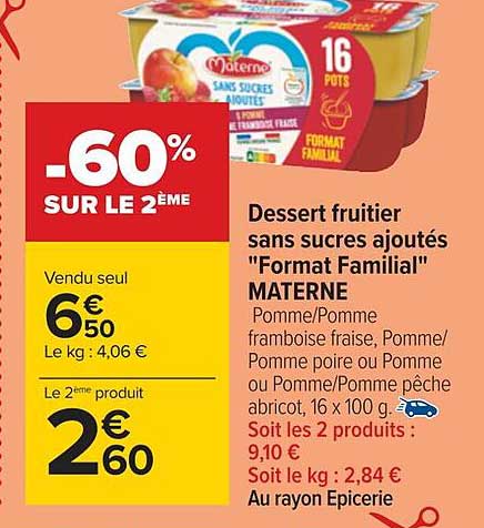 dessert fruitier sans sucres ajoutés "format familial" materne